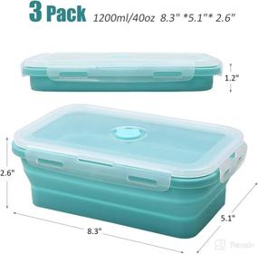 img 4 attached to Convenient Collapsible Silicone Food Storage Containers - 3 Pack Set 40oz/1200ml with Lids: Ideal for Meal Prep, Lunch, Microwave, Freezer and Dishwasher Safe
