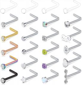 img 2 attached to 20G 18G Diamond Nose Studs Surgical Stainless Steel L Shaped Screw Nose Rings For Women Men Piercing Jewelry