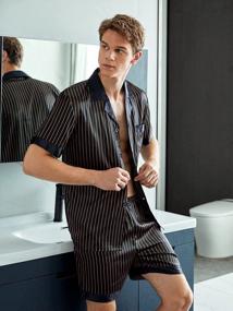 img 2 attached to Striped Satin Pajama Set For Men: Button-Up Shirt And Shorts Sleepwear By Verdusa