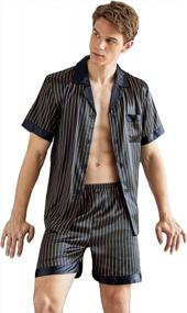 img 4 attached to Striped Satin Pajama Set For Men: Button-Up Shirt And Shorts Sleepwear By Verdusa