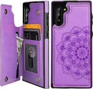 protect your samsung note 10 in style with vaburs premium pu leather case - embossed mandala pattern, card holder, double magnetic buttons, and shockproof protection in elegant purple logo