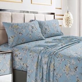 img 4 attached to 🛏️ Queen Size Tribeca Living Colmar Sky Blue/Multi Printed Sheet Set with 300 Thread Count and Extra Deep Pockets
