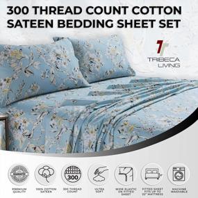 img 3 attached to 🛏️ Queen Size Tribeca Living Colmar Sky Blue/Multi Printed Sheet Set with 300 Thread Count and Extra Deep Pockets