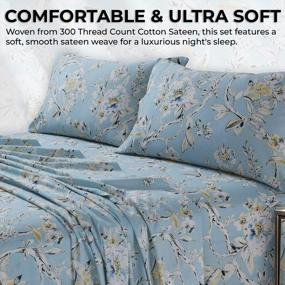 img 2 attached to 🛏️ Queen Size Tribeca Living Colmar Sky Blue/Multi Printed Sheet Set with 300 Thread Count and Extra Deep Pockets