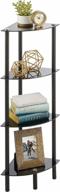 mdesign modern glass corner 4-tier storage organizer tower cabinet with open shelves - display furniture for bathroom, office, bedroom, living room - holds books, plants, candles - black logo