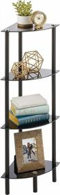 img 4 attached to MDesign Modern Glass Corner 4-Tier Storage Organizer Tower Cabinet With Open Shelves - Display Furniture For Bathroom, Office, Bedroom, Living Room - Holds Books, Plants, Candles - Black