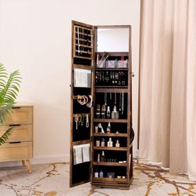 img 1 attached to White Lockable Floor Standing Wooden Jewelry Armoire With 360°Rotatable Mirror And Storage Shelf - Sogesfurniture BHUS-QH-7021C-FG