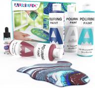 aureuo acrylic pouring paint set of 4 colors (8 oz bottles) high flow pre-mixed acrylic painting kit include silicone oil for canvas, rock, ceramic, wood, glass & other crafts - time & tide logo