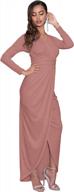 formal maxi dress for women: long sleeve wrap draped cocktail gown with elegant v-neck logo