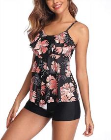 img 1 attached to Women'S Tummy Control Layered Ruffle Flounce Tankini Swimsuit With Boyshort Two Piece Bathing Suit