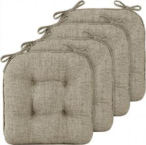 img 4 attached to Set Of 4 LOVTEX Memory Foam Dining Chair Cushions With Ties - Non-Slip Tufted Khaki Seat Pads For Kitchen Chairs - 15.5" X 15.5