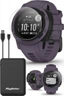playbetter garmin instinct 2s (deep orchid) rugged gps smartwatch - outdoor military watch with multi-gnss & tracback routing - bundle w tpu screen protectors & portable charger - small/medium, 40mm logo