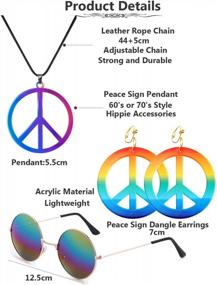 img 3 attached to Hippie Costume Set With Accessories For 60S Or 70S Theme - Tie Dye Headband, Peace Sign Earrings, Sunglasses, And Bandana By VALIJINA