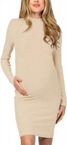 img 4 attached to Moyabo Women'S Knit Ribbed Maternity Dress Long Sleeve Bodycon Dress For Daily Wearing Or Baby Shower