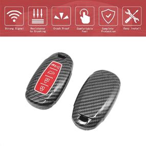 img 2 attached to TANGSEN Smart Key Fob Case Cover Compatible With Hyundai Accent Azera Elantra GT Grandeur I30 IG IX35 Kona Palisade Santa Fe Solaris Black Carbon Fiber Pattern ABS Silicone Rubber Luminous Red