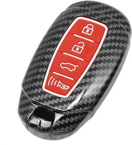 img 4 attached to TANGSEN Smart Key Fob Case Cover Compatible With Hyundai Accent Azera Elantra GT Grandeur I30 IG IX35 Kona Palisade Santa Fe Solaris Black Carbon Fiber Pattern ABS Silicone Rubber Luminous Red
