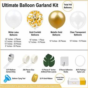img 2 attached to 16 Ft White, Gold & Confetti Balloon Garland Arch Kit - 168 Pieces With Tropical Palm Leaves Greenery For Baby Shower Decorations, Wedding, Bachelorette, Engagement Party, Birthday Anniversary
