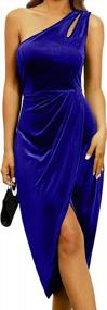img 4 attached to Women'S Sexy One Shoulder Velvet Cutout Ruched Slit Cocktail Midi Dress By MEROKEETY