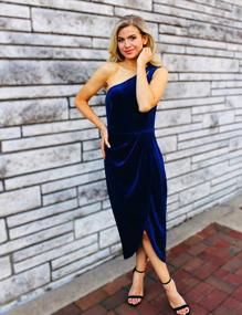 img 2 attached to Women'S Sexy One Shoulder Velvet Cutout Ruched Slit Cocktail Midi Dress By MEROKEETY
