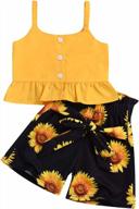 набор летней одежды для маленькой девочки - топы с цветочным принтом и оборками на шее + шорты, желтые лямки логотип