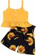 baby girl summer outfit set - floral halter ruffled crop tops + shorts pants, yellow strap logo