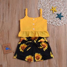 img 2 attached to Baby Girl Summer Outfit Set - Floral Halter Ruffled Crop Tops + Shorts Pants, Yellow Strap