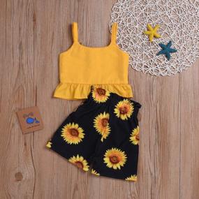 img 1 attached to Baby Girl Summer Outfit Set - Floral Halter Ruffled Crop Tops + Shorts Pants, Yellow Strap