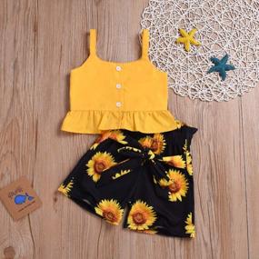 img 3 attached to Baby Girl Summer Outfit Set - Floral Halter Ruffled Crop Tops + Shorts Pants, Yellow Strap