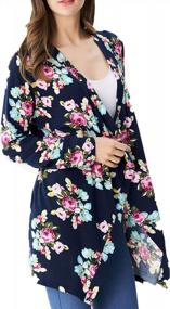 img 4 attached to Женский кардиган-кимоно с цветочным принтом Aphratti: длинный рукав, свободный дизайн с запахом