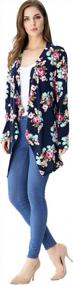 img 2 attached to Женский кардиган-кимоно с цветочным принтом Aphratti: длинный рукав, свободный дизайн с запахом