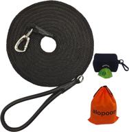 alopoon dog leash harness: 15ft black floatable training leash with leather handle & poop bag holder - heavy duty tie line for large, medium & small dogs logo