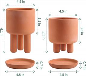 img 1 attached to Set Of 2 - 4.5" Terracotta Clay Plant Pots W/ 3 Legs & Saucer | Indoor Succulent Planters