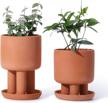 set of 2 - 4.5" terracotta clay plant pots w/ 3 legs & saucer | indoor succulent planters logo