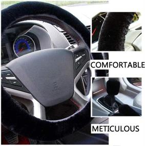 img 2 attached to 🧣 Cozy and Non-Slip Fluffy Steering Wheel Cover Set - Keep Your Hands Warm this Winter! Universal Plush Accessories for Car, Truck, SUV - Includes Handbrake and Gear Shift Covers, 15" (Black)