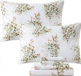 img 4 attached to Luxury 100% Cotton Percale Botanical Bed Sheets - Wildflower Branches Leaves Pattern, Soft Breathable Deep Pocket Fitted Sheet 4 Pieces 17.5 Inches (Queen)