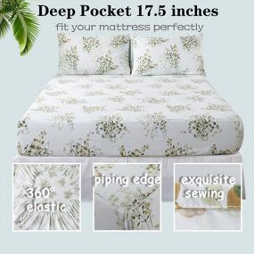 img 3 attached to Luxury 100% Cotton Percale Botanical Bed Sheets - Wildflower Branches Leaves Pattern, Soft Breathable Deep Pocket Fitted Sheet 4 Pieces 17.5 Inches (Queen)