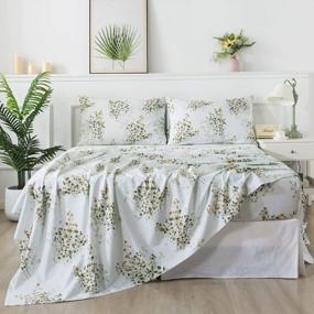 img 2 attached to Luxury 100% Cotton Percale Botanical Bed Sheets - Wildflower Branches Leaves Pattern, Soft Breathable Deep Pocket Fitted Sheet 4 Pieces 17.5 Inches (Queen)