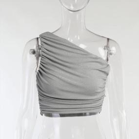 img 3 attached to Glitter Ruched One Shoulder Crop Top For Women - Sexy Sleeveless Strappy Cami Tank For Fashionable Look