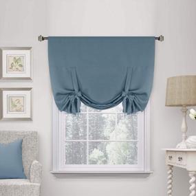 img 4 attached to Thermal Insulated Tie Up Curtain Panel Valance | Stone Blue Balloon Blackout Shades Window Treatment | Adjustable And Elegant | 42" W X 63" L | H.Versailtex | 1 Panel