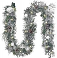 valery madelyn pre-lit 9ft silver white christmas garland led warm lights ball ornaments peacock feather mantle xmas decor battery operated winter logo