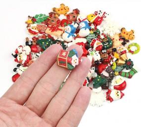 img 1 attached to 🎄 100-Piece Christmas Resin Slime Charms Assorted Button Santa Snowman Tree Bell Deer for DIY Crafts, Ornaments, Scrapbooking, Craft Making