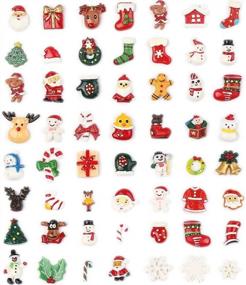 img 4 attached to 🎄 100-Piece Christmas Resin Slime Charms Assorted Button Santa Snowman Tree Bell Deer for DIY Crafts, Ornaments, Scrapbooking, Craft Making