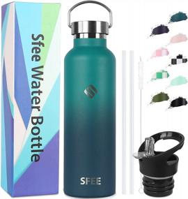 img 4 attached to Sfee Insulated Water Bottle With Straw Lids, 25Oz Stainless Steel Water Bottles Double Wall Vacuum Metal Water Bottle Kids Leakproof Sport Water Bottle For Outdoor, Fitness, Gym+Cleaning Brush(BDblue)