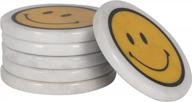 6-piece white marble smiley coaster set - 100% handmade, ideal for car & kitchen cup pads logo