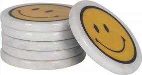 img 4 attached to 6-Piece White Marble Smiley Coaster Set - 100% Handmade, Ideal For Car & Kitchen Cup Pads