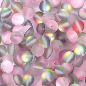 img 4 attached to 100Pcs Matte Crystal Glass Beads With 8Mm Hole For DIY Jewelry Making Crafts - Round Aurora Mermaid Design In Pink-1