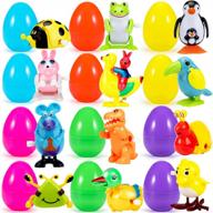 наполненные пасхальные яйца из 12 штук с различными заводными игрушками для детей - 4-дюймовые пластиковые сувениры для вечеринок, пасхальные корзины и подарки-игрушки логотип