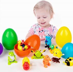 img 3 attached to Наполненные пасхальные яйца из 12 штук с различными заводными игрушками для детей - 4-дюймовые пластиковые сувениры для вечеринок, пасхальные корзины и подарки-игрушки