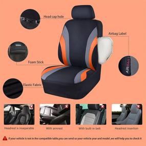 img 2 attached to CAR PASS Line Rider Sporty Car Seat Covers and 4Pcs Waterproof Car Floor Mats - Universal Fit, Airbag Compatible Automotive Interior Covers for Trucks, Vans, SUVs (Combo Set, Black and Orange)