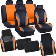 car pass line rider sporty car seat covers and 4pcs waterproof car floor mats - universal fit, airbag compatible automotive interior covers for trucks, vans, suvs (combo set, black and orange) logo